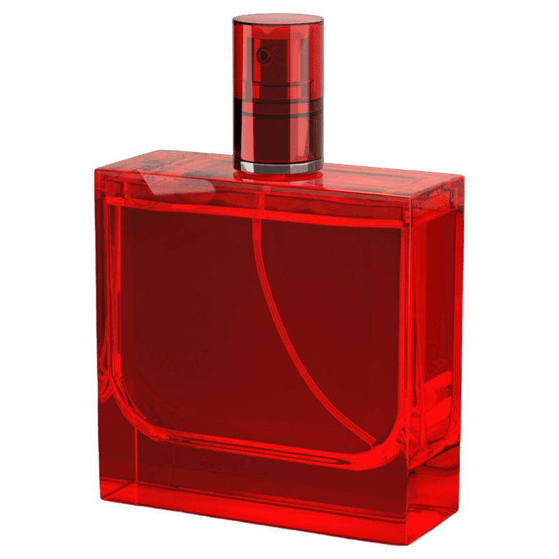 Frasco de perfume vermelho com tampa prateada
