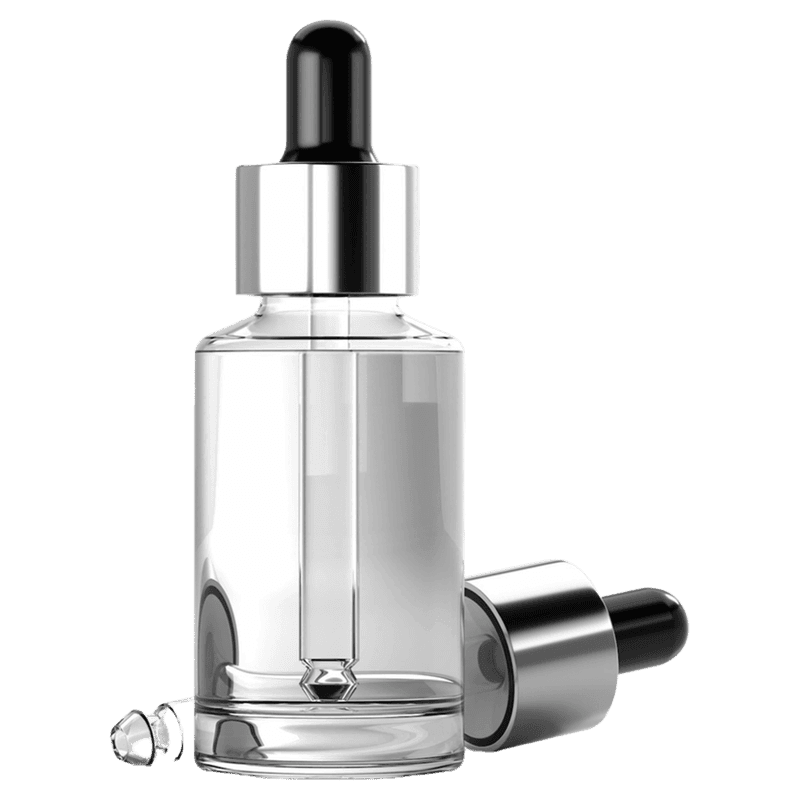 Frasco de vidro transparente com conta-gotas
