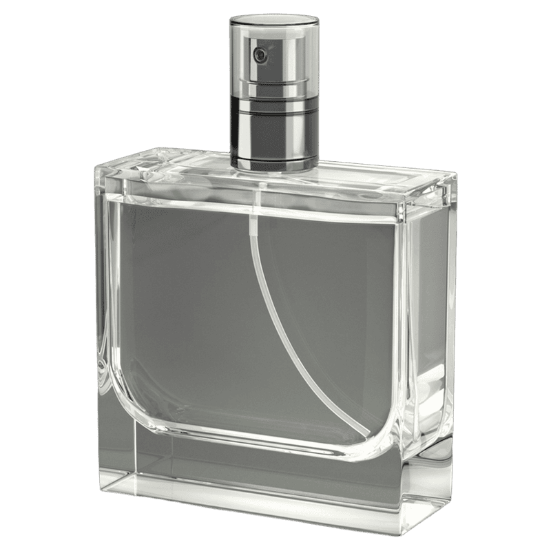 Frasco de perfume de vidro com tampa prateada